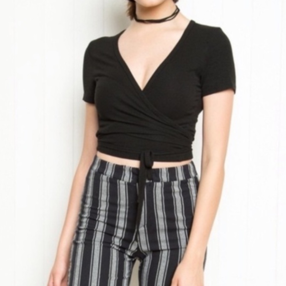 Brandy Melville Black Wrap Top